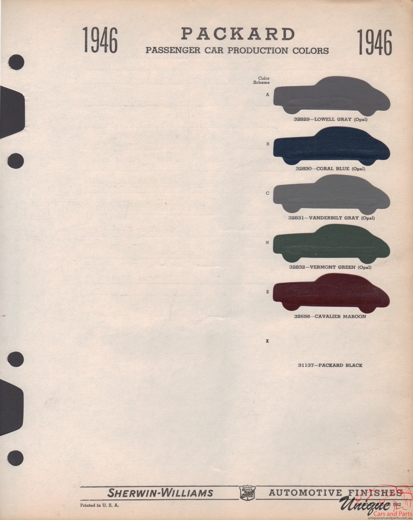 1946 Packard Paint Charts Williams 1